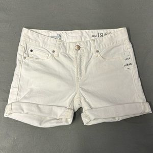 White denim shorts.